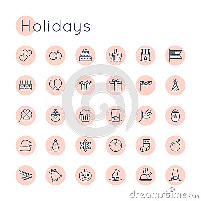 Vector Round Holidays Icons Vector Illustration