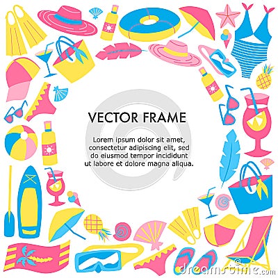 Vector frame with text and beach holidays elements Vector Illustration