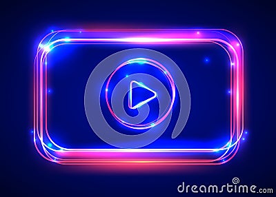 Vector round light video player frame. Shining square banner. Vector Illustration