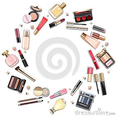 Vector Round Makeup Cosmetics Concept Vector Illustration