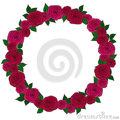 Vector round natural wreath of bright red roses Vector Illustration