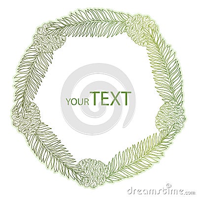 Vector round wreath with outline Sequoia or California redwood in pastel isolated on white background. Bunch of coniferous tree. Vector Illustration