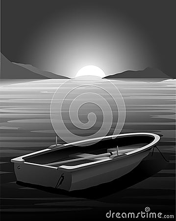 Vector Rowing Boat at Sunset Vector Illustration