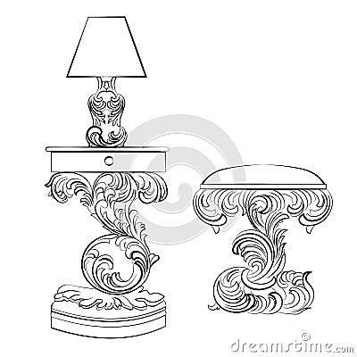 Vector Royal lamp and comode table with Acanthus ornament pedestal Vector Illustration