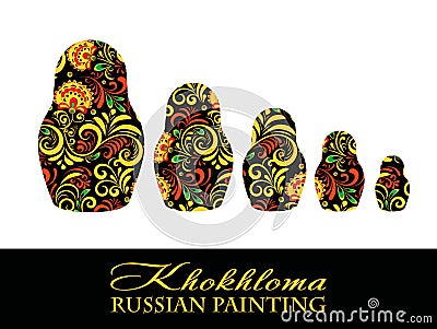 Vector Russian Ethnic matrioshka .Khokhloma painting , objects in national style Vector Illustration