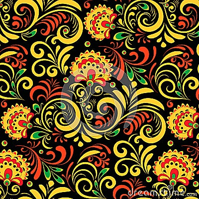 Vector Russian Ethnic ornament .Khokhloma seamless pattern in national style Vector Illustration