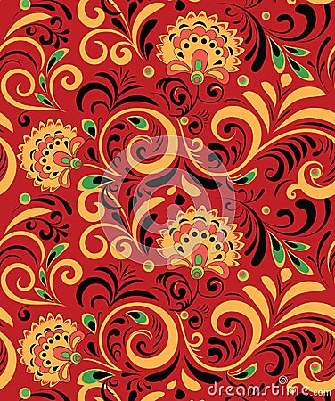 Vector Russian Ethnic ornament .Khokhloma seamless pattern in national style Vector Illustration