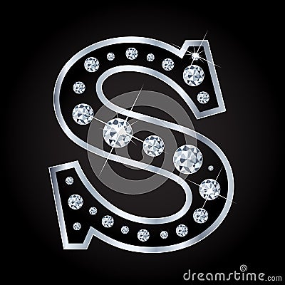 Vector S letter made with diamonds isolated on black background Vector Illustration