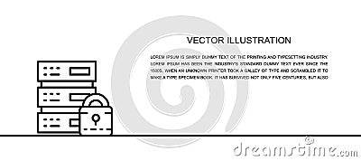 Vector safe server, data center, web hosting one line icon. Continuous one line illustration. Vector Illustration