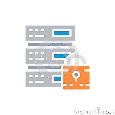Vector safe server, data center, web hosting white line icon. Vector Illustration