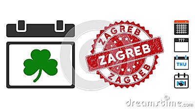 Saint Patrick Calendar Day Icon with Scratched Zagreb Stamp Vector Illustration