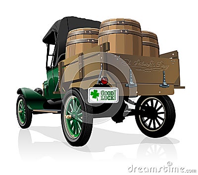 Vector Saint Patrick`s vintage beer truck Vector Illustration