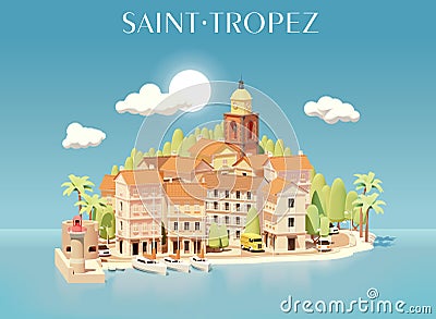 Vector Saint-Tropez France cityscape illustration Vector Illustration