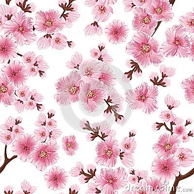 Vector sakura flower seamless pattern element. Elegant cherry blossom texture for backgrounds. Vector Illustration