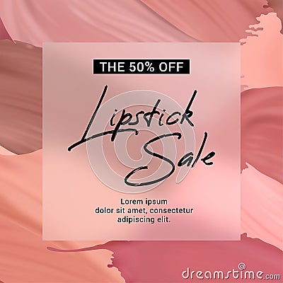 Vector sale banner with text on lipstick stokes background. Vector Illustration