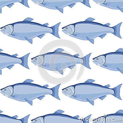 Vector salmon seamless pattern - cartoon fish, seafood Vector Illustration