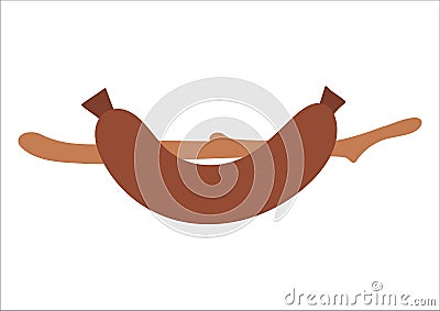 Vector sausage on tree twig icon. Summer outdoor grill food illustration. Campfire fast food for outdoor eating isolated on white Vector Illustration