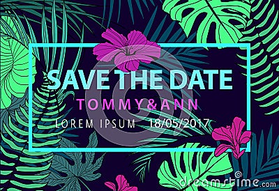 Vector save the date tropical wedding invitation poster, card. Vector Illustration