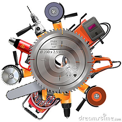 Vector Saw with Power Tools Vector Illustration