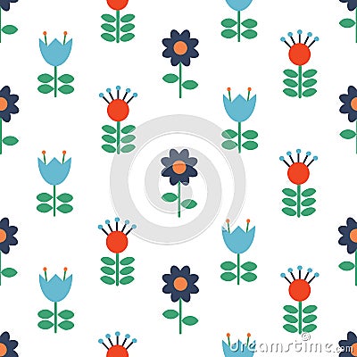 Vector Scandinavian folk art seamless pattern background, floral navy blue repetitive design, Nordic ornament with Vector Illustration
