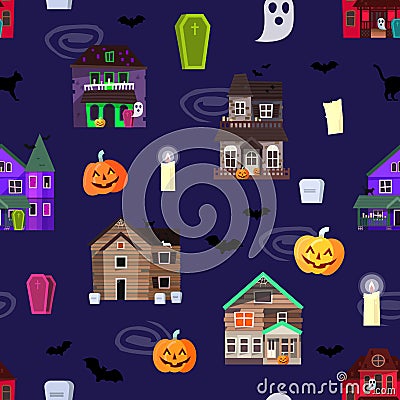 Vector scary horror house dark castle home halloween scare spooky background old creepy haunted mystery abandoned black Vector Illustration