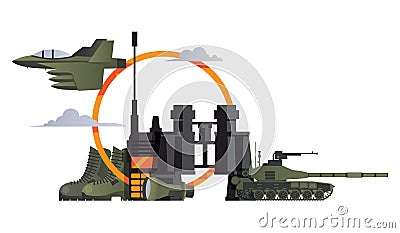 Vector scene with military objects isolated on white. Army concept Stock Photo