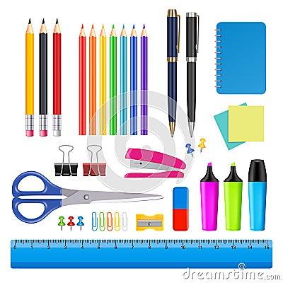 Vector school and office supplies icon set Vector Illustration