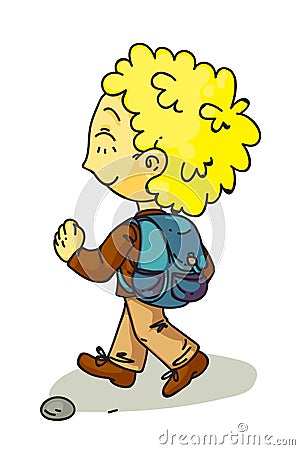 Vector schoolboy with backpack walking on white Vector Illustration