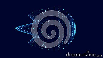 Vector sci-fi sphere with particles and lines with glitch effect. Concept network connection. Frame distorted figure. Abstract Vector Illustration