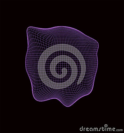 Vector sci-fi sphere with particles and lines with glitch effect. Concept network connection. Frame distorted figure. Abstract Vector Illustration