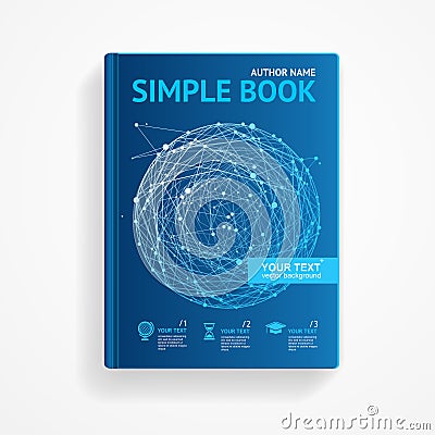 Vector science book with abstract sphere. Flat Vector Illustration