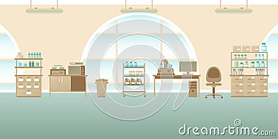 Vector scientific laboratory interior empty scene in flat style Vector Illustration