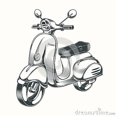 Vector scooter, moped drawn in black ink Vector Illustration