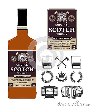 Vector scotch whisky labels on a bottle Vector Illustration