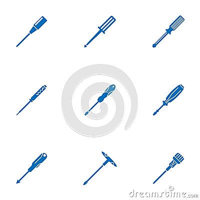 Vector screwdriver solid icon set white background Stock Photo
