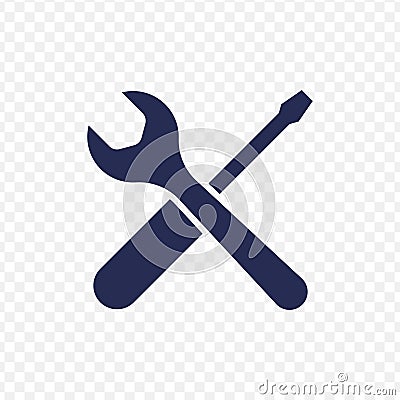 Vector screwdriver wrench flat icon. Black crossed equipment on transparent background. Design element for logo, maintenance, Vector Illustration