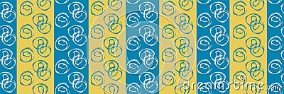 Vector scribbled abstract circles seamless striped border. Banner of hand drawn round groups of ink line spirals on Vector Illustration