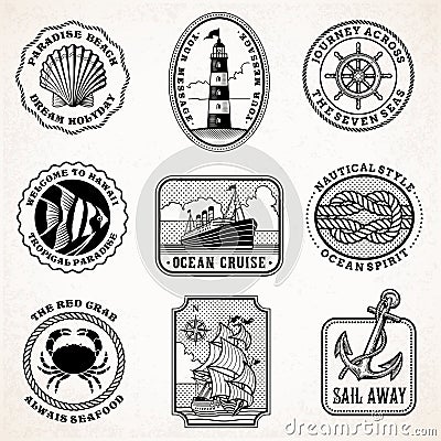 Vector sea journey vintage stamps Vector Illustration