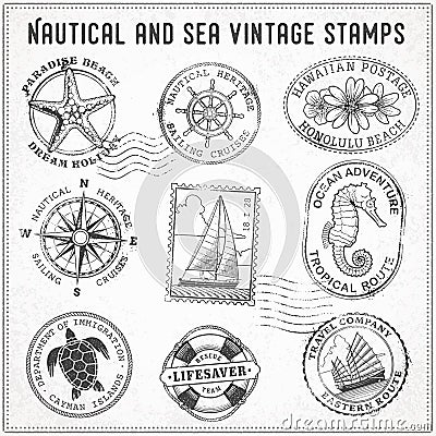 Vector sea journey vintage stamps 2 Vector Illustration