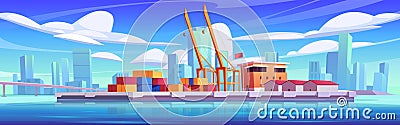 Vector sea port, container logistic in harbor Vector Illustration