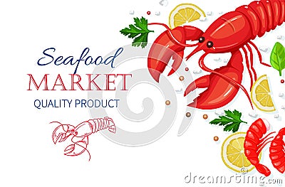 Vector seafood. Healthy food cooking concept. Vector Illustration