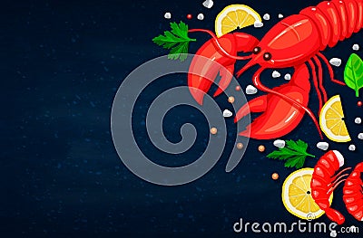 Vector seafood. Healthy food cooking concept. Vector Illustration