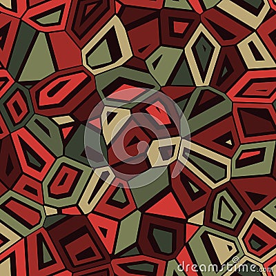 Vector Seamless Abstract Green Red Camouflage Mosaic Pattern Vector Illustration