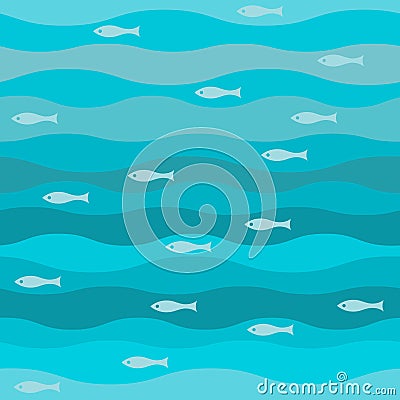 Vector seamless abstract pattern, waves fish vintage retro Vector Illustration