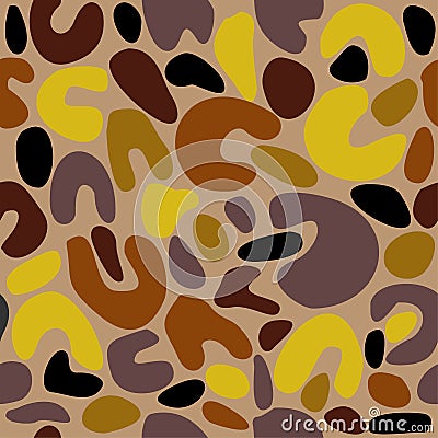 Vector seamless abstract spotted pattern in warm colors. Animalistic leopard print. Vector Illustration