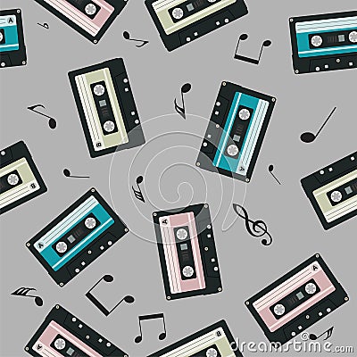 Vector seamless audio cassettes background Vector Illustration