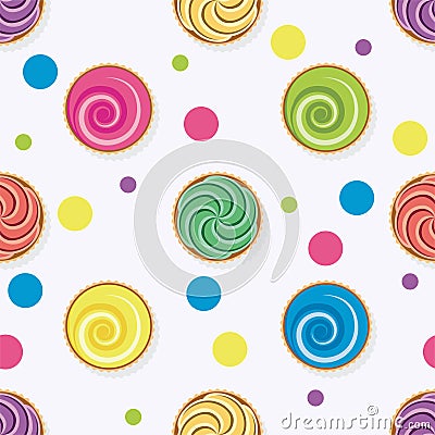 Vector seamless background with colorful cupcakes Vector Illustration