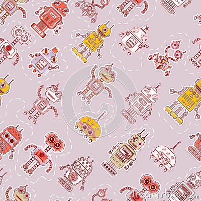 Seamless pattern with cute robots Vector Illustration