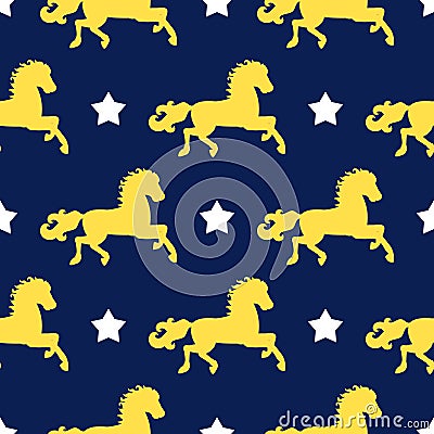 Vector seamless background of horses and stars. Beautiful, kind, fairytale pattern for packaging design, web pages, wrap Vector Illustration