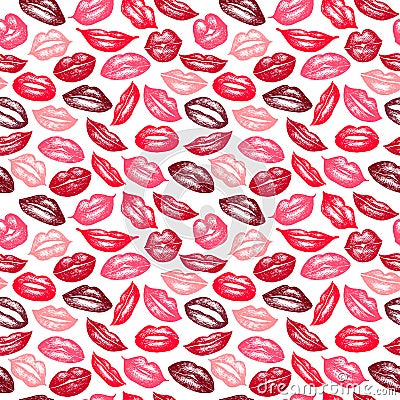 Vector seamless background. lips hand drawn prints. Vector Illustration